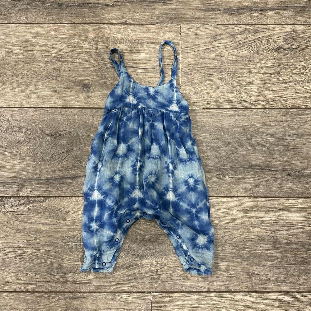 • Angel Dear • Tie Dye Blue Jumpsuit Cotton Snap Up Adjustable Tank Top Straps